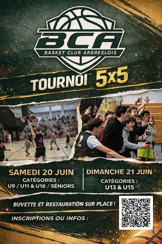 Flyer TOURNOI 5x5 DU BCA - BASKET CLUB ARBRESLOIS